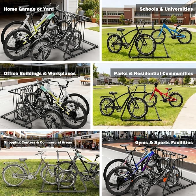 10 Bike Rack 61 Inch Heavy Duty Double Side Grid Bike Stand Powder Coated Steel Bicycle Parking Rack for Garage School Yard Street Commercial Outdoor Use