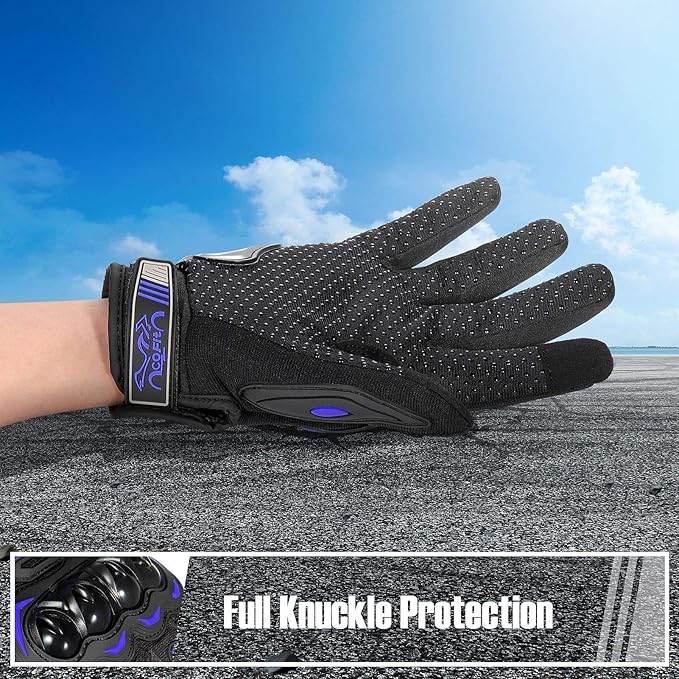 COFIT Motorcycle Gloves Breathable, Touchscreen Motorbike Gloves Anti-Slip with Good Grip Hard Knuckles Protection for Men Women Motocross, BMX ATV MTB Cycling, Road Racing - Blue M