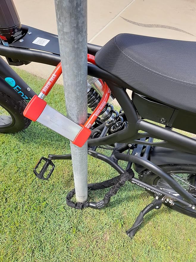 Bike Lock Heavy Duty Anti Theft Alarm Bike U Lock, High Pitched Audible Alarm, Bicycle, Fits Fat Tire E-Bikes 20"x4" Wheels Scooters Motorcycles,16mm Stainless Steel Weather Proof 3 Keys (Red)