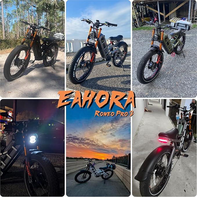 eAhora 2026 Romeo Pro 3 5600W 50Mph High-Torque Ebike, 60V 80Ah 250-Mile Long Range Electric Bike for Adults, Adjustable Air Suspension, 26'' Puncture-Proof Tire, UL 2849 Certified by TÜV
