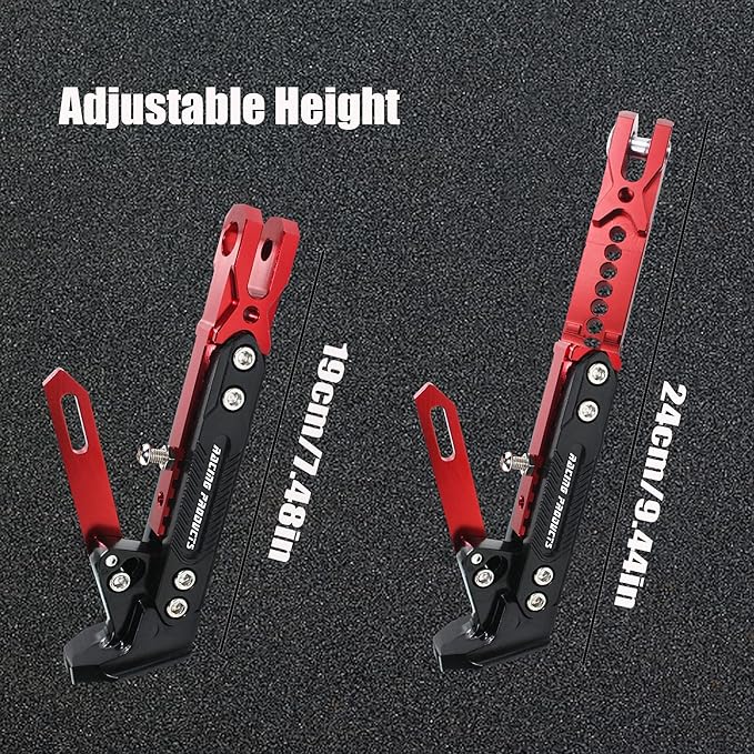 Motorcycle CNC Kickstand Adjust Tripod Holder Universal Aluminum Motor Scooter Modified Foot Side Stand Motorcycle Accessories (Red)
