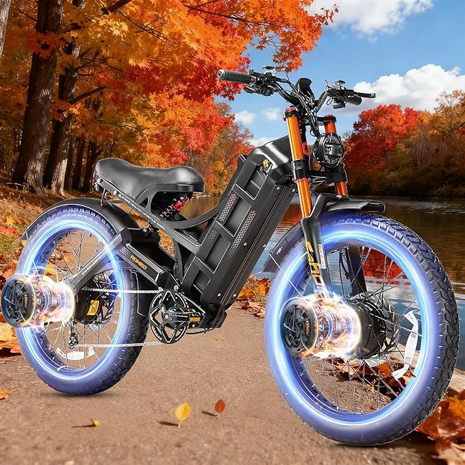 eAhora 5600W Romeo Pro 3 Dual Motor Electric Bike for Adults 50MPH, 60V70A, 26x4 Fat Tire Full Suspension All Terrain Ebike for Men Women, Up to 200 Miles for Snow Off-Road Commuter Mountain E-Bike