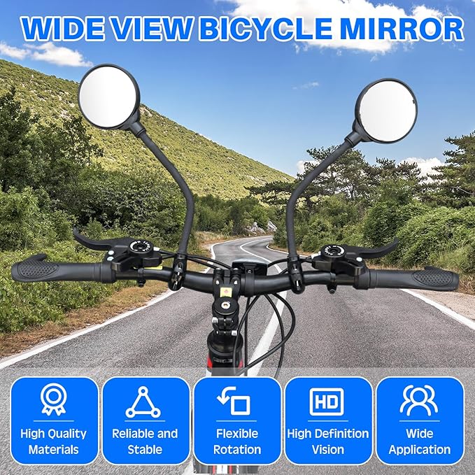 BBTO 2 Pack Bike Mirror Handlebar Mount Adjustable Rotatable Wide Angle Bicycle Rear View Mirror with Storage Bag Universal Fit for Mountain Road Bike Ebike Bicycle Motorcycle Scooters