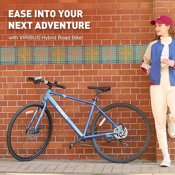 VIRIBUS Hybrid Bikes, 28 inch Mens Hybrid Bicycle 7 Speed with Lightweight Aluminum Frame & Disc Brakes, 700C Retro Vintage Adult Bike for Tall Men & City Commuters, 85% Pre-Assembled