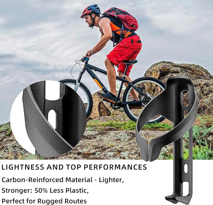 Aero Water Bottle Cage - Carbon Fiber Reinforced, Lightweight & Aerodynamic Bike Bottle Holder for Road, MTB, Gravel Bicycles, Wind Tunnel Optimized, Includes Screws & Tool