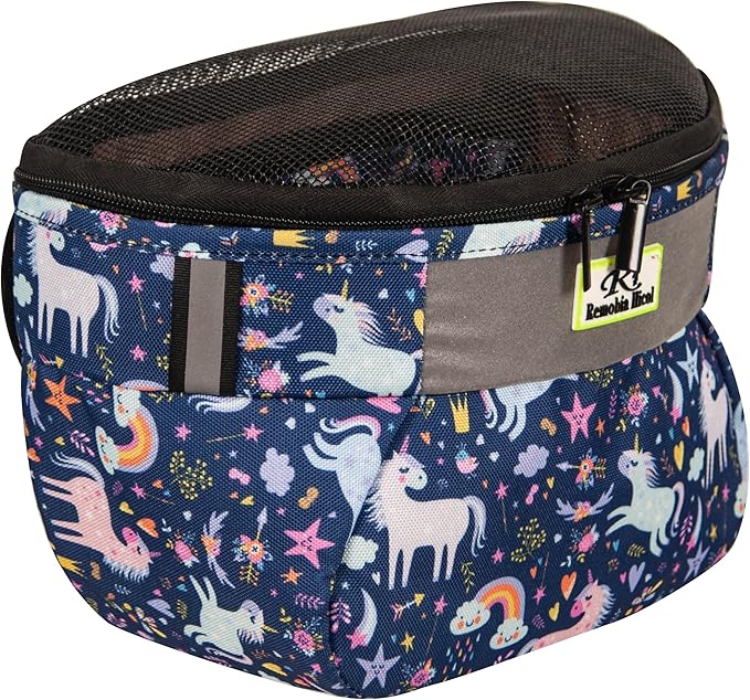 Kids Bike Basket,Durable Front Frame Bicycle & Scooter Basket Bag,Waterproof Fabric Bicycle Handlebar Bag for Boys, Girls, Toddlers with Zipper Mesh Lip (Unicorn)