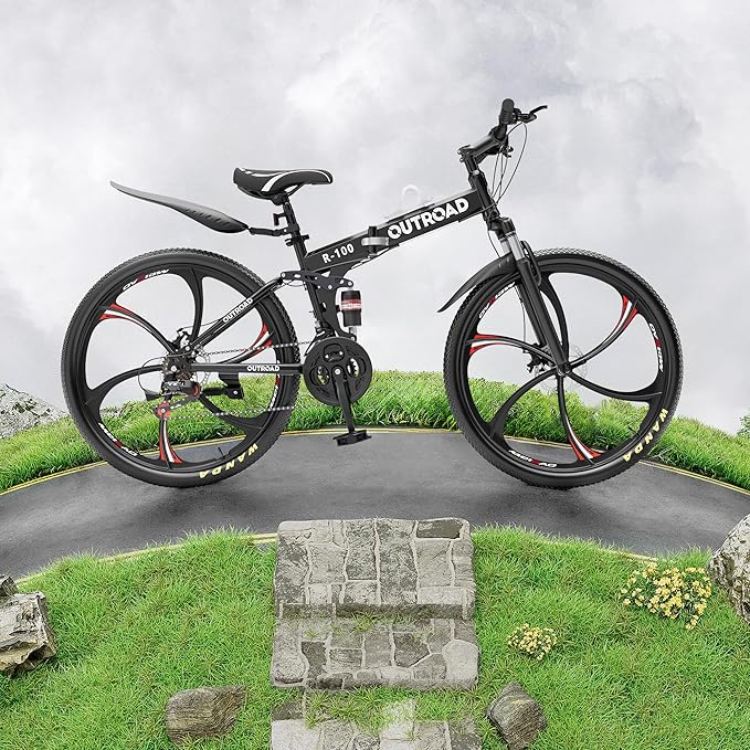 26 Inch Adult Folding Bikes/Mountain Bikes, 21 Speeds Mountain Bicycles with Full Suspension, Dual Disc Brake, High Carbon Steel Frame, Foldable Bike for Men/Women/Teen, Multiple Colors