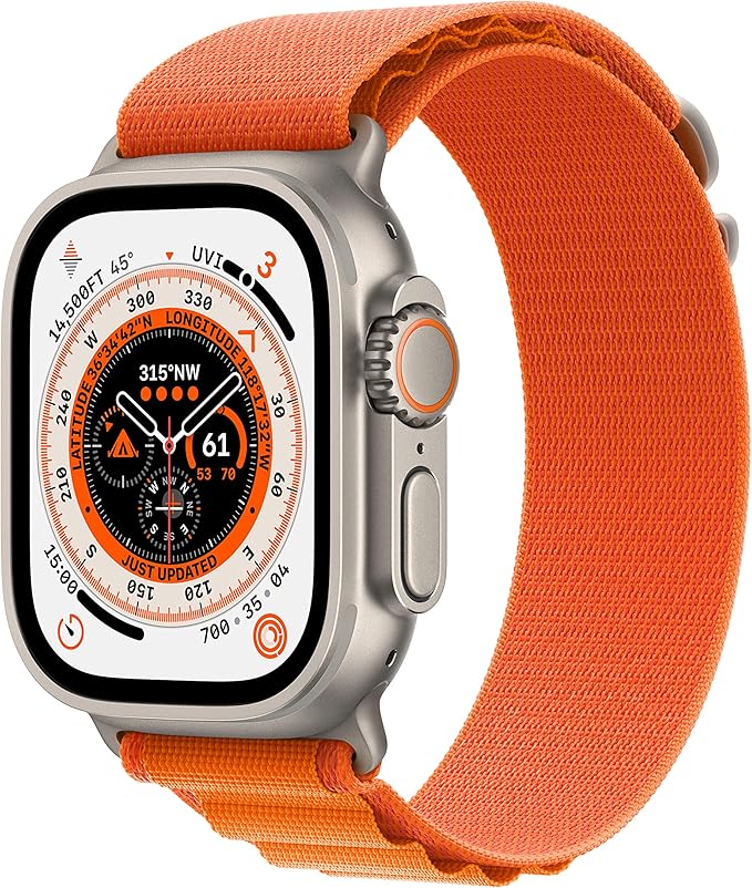 Apple Watch Ultra [GPS + Cellular 49mm] Titanium Case with Orange Alpine Loop, Medium (Renewed)