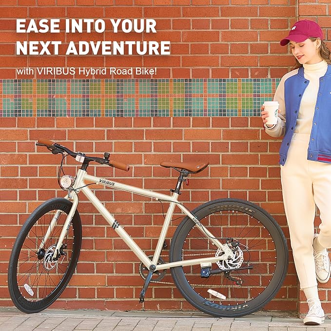 VIRIBUS Hybrid Bikes, 28 inch Mens Hybrid Bicycle 7 Speed with Lightweight Aluminum Frame & Disc Brakes, 700C Retro Vintage Adult Bike for Tall Men & City Commuters, 85% Pre-Assembled