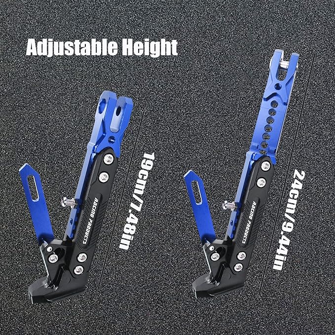 Motorcycle CNC Kickstand Adjust Tripod Holder Universal Aluminum Motor Scooter Modified Foot Side Stand Motorcycle Accessories (Blue)