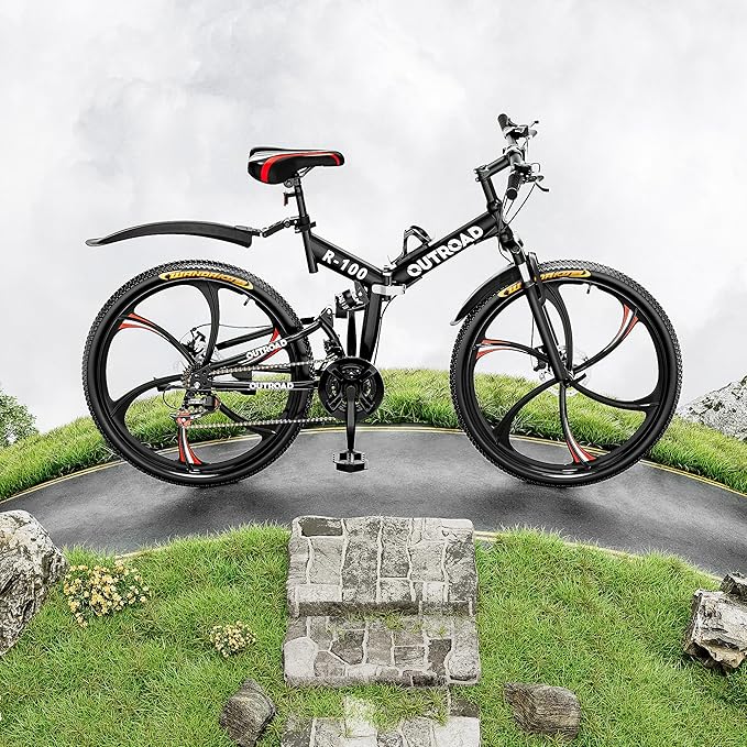 26 Inch Adult Folding Bikes/Mountain Bikes, 21 Speeds Mountain Bicycles with Full Suspension, Dual Disc Brake, High Carbon Steel Frame, Foldable Bike for Men/Women/Teen, Multiple Colors