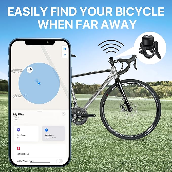 Bike Bell for Apple AirTag, MiTag Bluetooth Tracker Included, Bicycle Bell Hidden Mount for AirTag, Waterproof Anti-Theft Holder for GPS Tracker