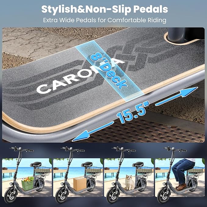 Caroma Peak 1200W/800W Electric Scooter with Seat, 30 Miles Max Range, Electric Scooter Adults, Up to 20MPH Foldable Escooter with Basket,Key Start Adjustable E-Scooter