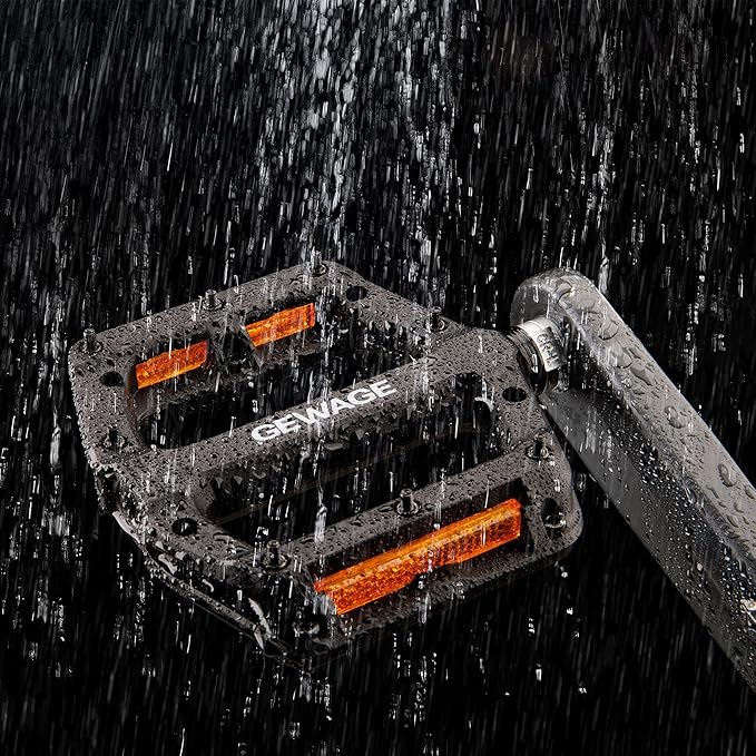 Mountain Bike Pedals 9/16 Inch - Bicycle Flat Pedals with Reflectors - Lightweight Nylon Fiber Wide Platform Pedals for Mountain Bike, BMX, Road Bike Pedals