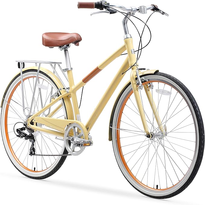 sixthreezero Reach Your Destination Women's Road Bike, 7 Speed Adult Hybrid Bicycle with Rear Rack, 28 Inch Wheels, Multiple Color Options