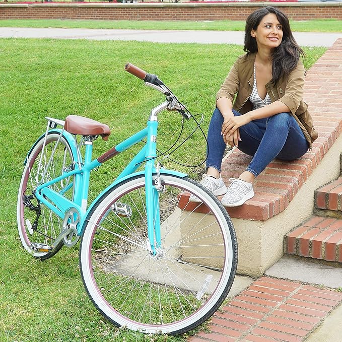 sixthreezero Reach Your Destination Women's Road Bike, 7 Speed Adult Hybrid Bicycle with Rear Rack, 28 Inch Wheels, Multiple Color Options