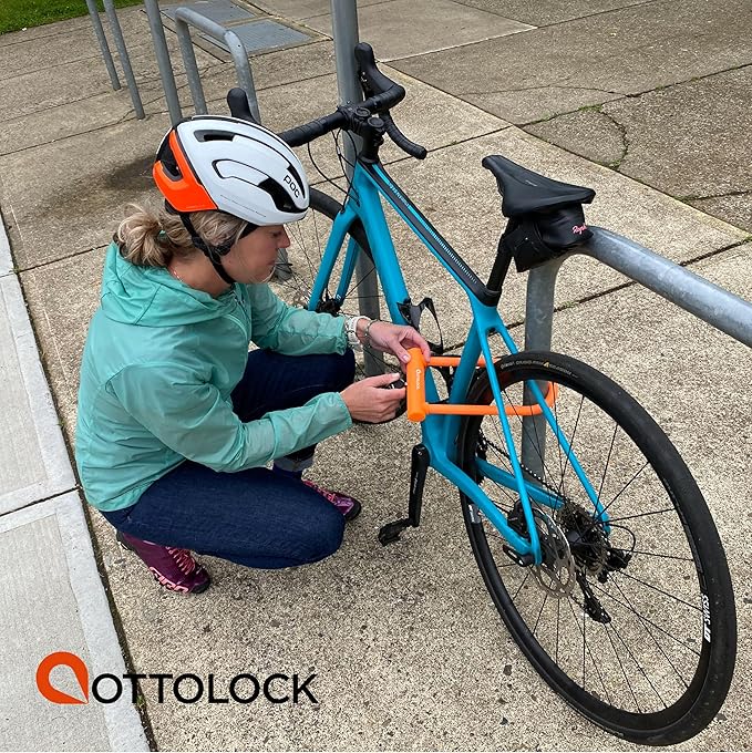 OTTOLOCK Sidekick XL Full-Size U-Lock - Heavy Duty Anti Theft Bicycle U-Lock with Keys, Silicone-Coated, Bike Accessories, Orange
