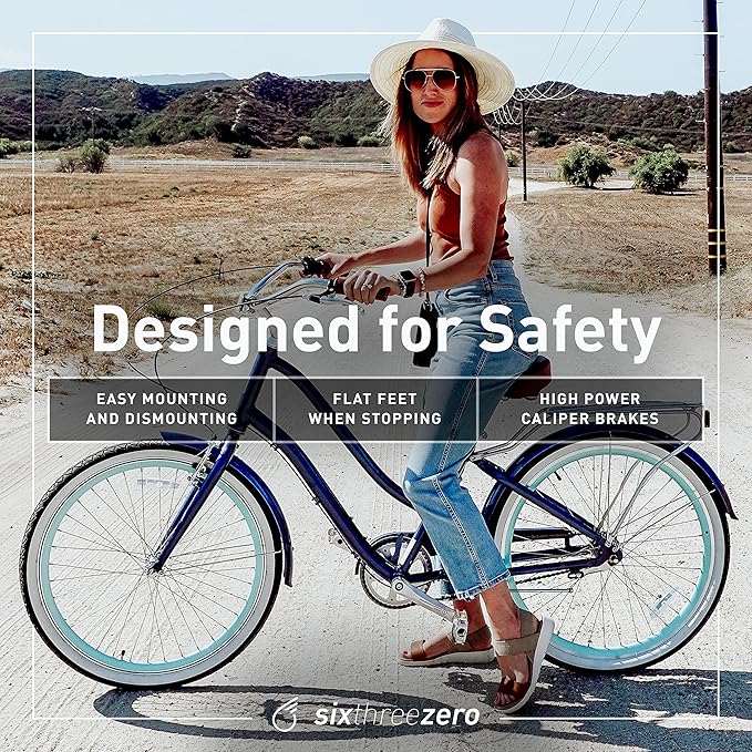 sixthreezero EVRYjourney Women's Steel Beach Cruiser Bike, Hybrid Bicycle, Step Through Frame with Rear Rack and Fenders, 26-Inch Wheels, Multiple Speed Options and Colors