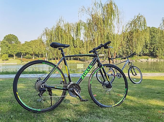 MEGHNA Road Bike 700C Wheels 3x8 / 24 Speed Dual Disc Brake Road Bike Flat Handlebar Hybrid Bike Commuter Bike for Women Men Junior Senior