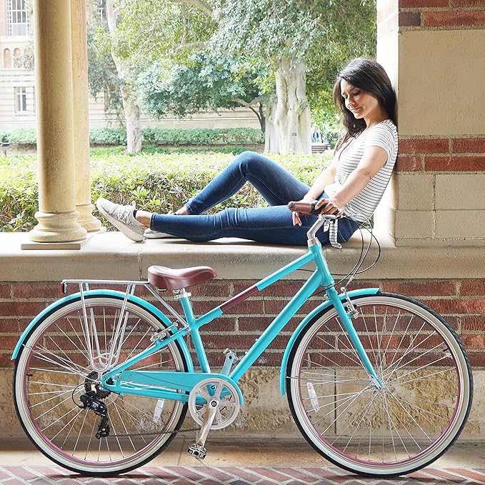 sixthreezero Reach Your Destination Women's Road Bike, 7 Speed Adult Hybrid Bicycle with Rear Rack, 28 Inch Wheels, Multiple Color Options