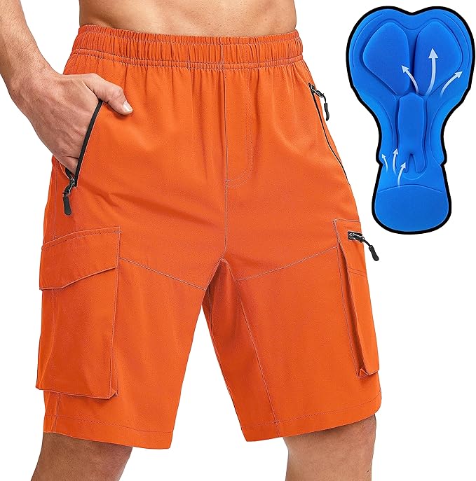 Bikewa Men's Mountain Bike Shorts 3D Padded Loose-fit Biking Riding Cycling Bicycle Biker Shorts Zipper Pockets
