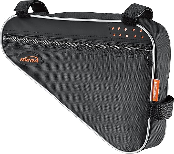 Ibera Bike Frame Bag - Slim Pouch Zipper Compartment & Velcro Mount - Water-Resistant, Fits Most Bikes - Holding Tools Snacks